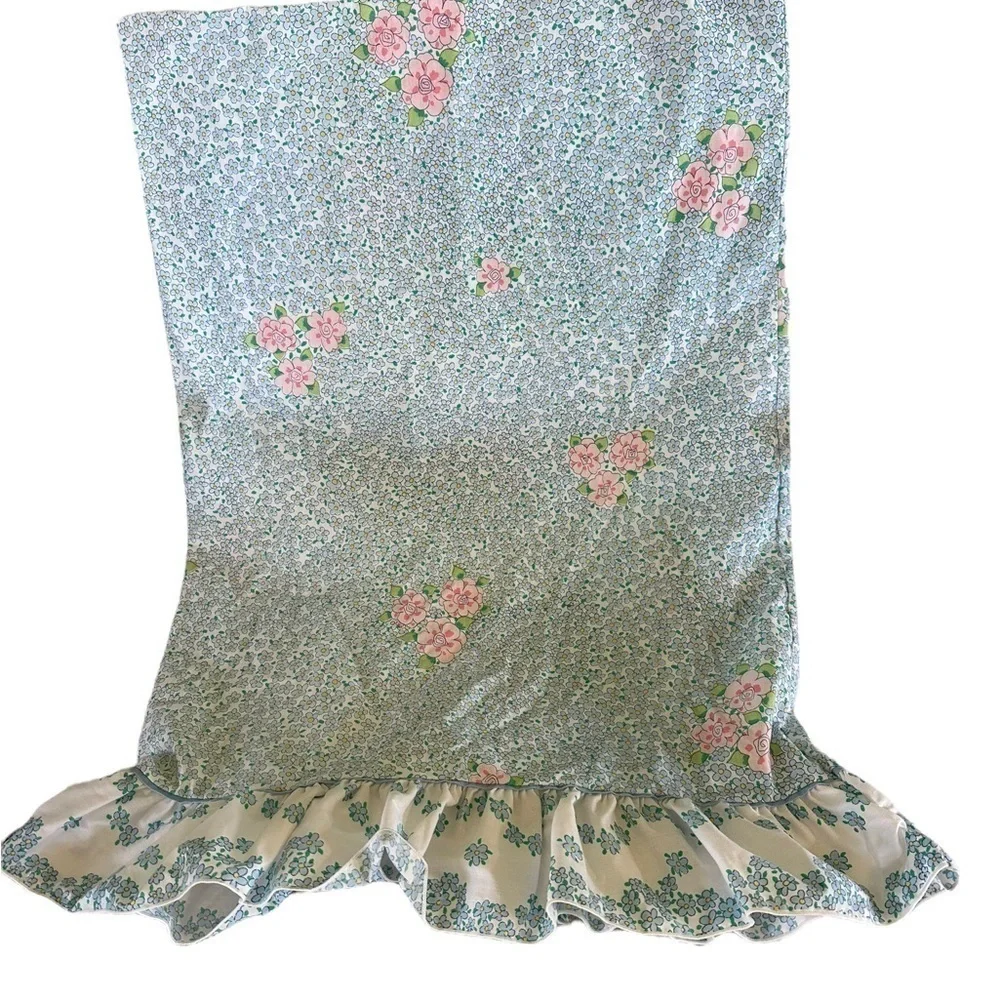 Vintage blue pink floral FULL size bed sheet set